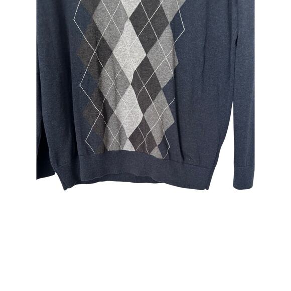 Claiborne Shirt Men's XL Argyle Diamond V-Neck 100% Cotton Long Sleeve Sweater - Picture 3 of 10